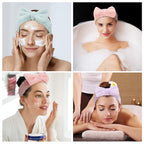 3 Pieces Wash Face Headband Makeup Spa Headband Towel Terry Hair Bands Microfiber Bowtie Headbands Shower Facial Adjustable Headband for Women (Pink, Blue, White)