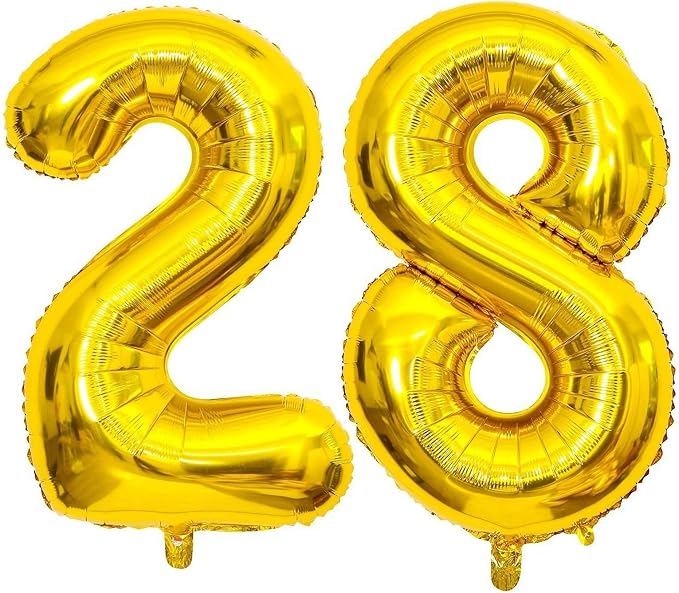 Gold 28 Number Balloons, 40 Inch Giant Number 28 Balloons Foil Mylar Helium by Lovoir