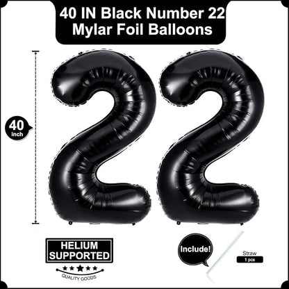 40 Inch Black 22 Balloons Giant Number 22 Balloons Black 22 Birthday Balloons - Image 2