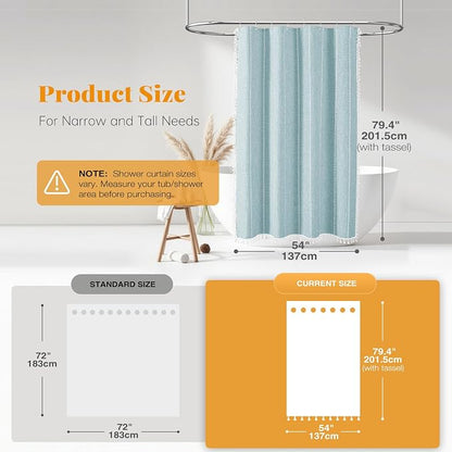 54x78 Boho Farmhouse Linen Heavy Duty Shower Curtain Set, Fog Blue | Narrow - Image 3