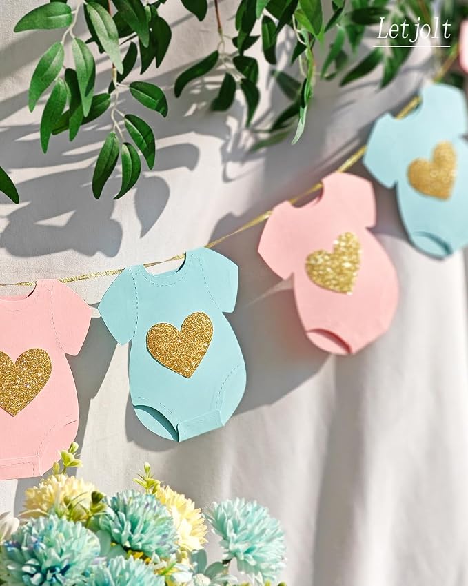 Letjolt Blue Pink Gender Reveal Garland 9 Bodysuit Flags | Pre-strung 9-piece - Image 6