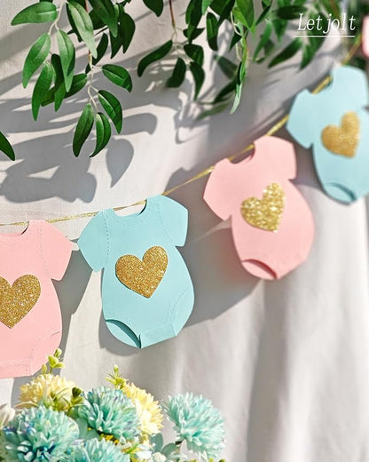 Letjolt Blue Pink Gender Reveal Garland 9 Bodysuit Flags | Pre-strung 9-piece - Image 6