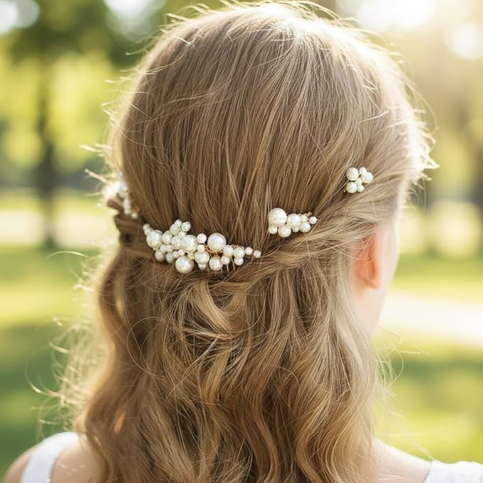 24 Pieces Pearl Crystal Bridal Hair Pins Handmade Pearl Bridal Hair Accessories Pearls Wedding Hair-Pins for Brides Women Girls