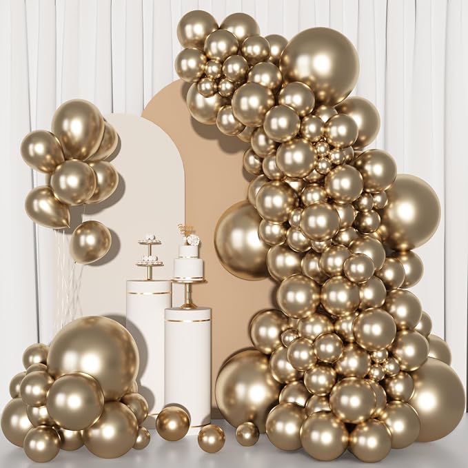 Ouddy Party 129Pcs Chrome Gold Balloons Different Sizes - Image 7
