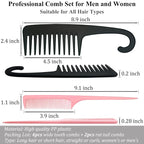 6PCS Large Wide Tooth Comb Rat Tail Comb Set, Shower Combs for Wet or Dry Hair, Premium Hair Brush Combs Detangle Curls, Detangler Comb for Detangling Wigs, Styling Curly Parting Kit for Men and Women
