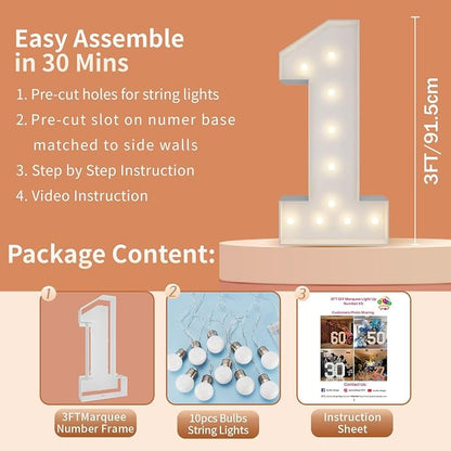 3FT Light Up Numbers Letters, DIY Giant Marquee Numbers, Mosaic Balloon Number 1 - Image 5