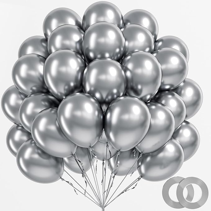 100pcs 12inch Metallic Silver Balloons by BAUANOOY