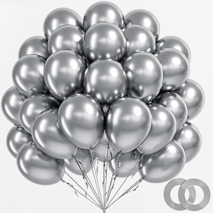 100pcs 12inch Metallic Silver Balloons by BAUANOOY