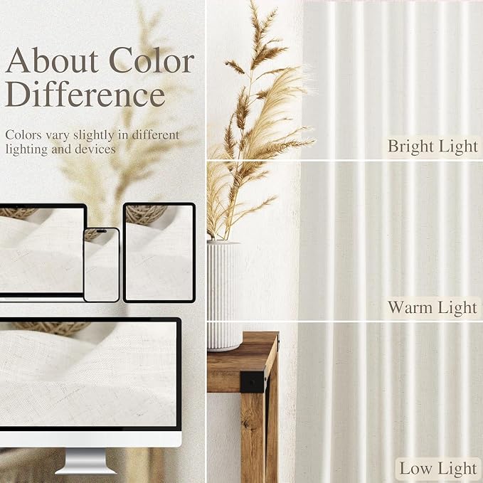 Beige White Linen Curtains 90 Inches Long - Image 3