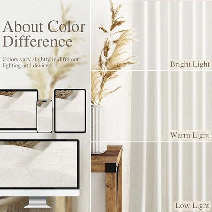 Beige White Curtains Linen for Living Room 90 Inches Long Back Tab and Rod - Image 3