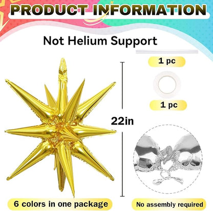 HILAVO 6PCS Star Balloons, 22Inch Large Colorful Star Balloon Foil Balloons - Image 2