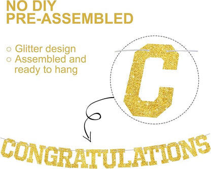 BEISHIDA Glitter CONGRATULATIONS Banner Gold 2026 Graduation Party Decorations - Image 2