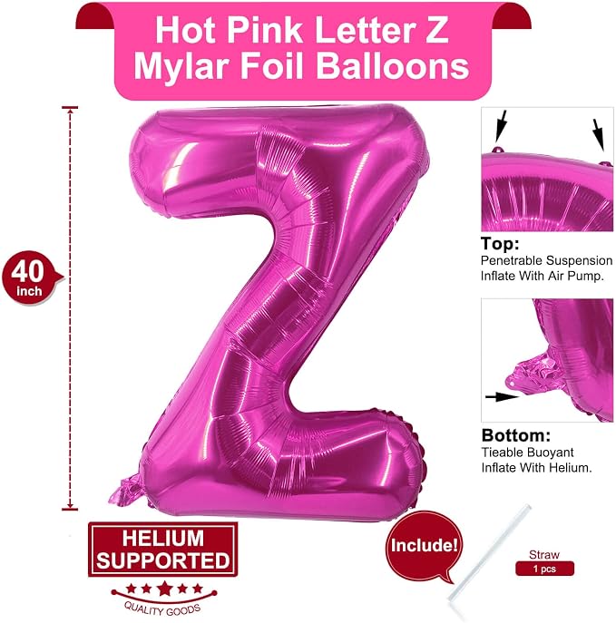 Lovoir 40 Inch Large Hot Pink Letter Z Balloons Big Size Jumbo Mylar Foil - Image 2