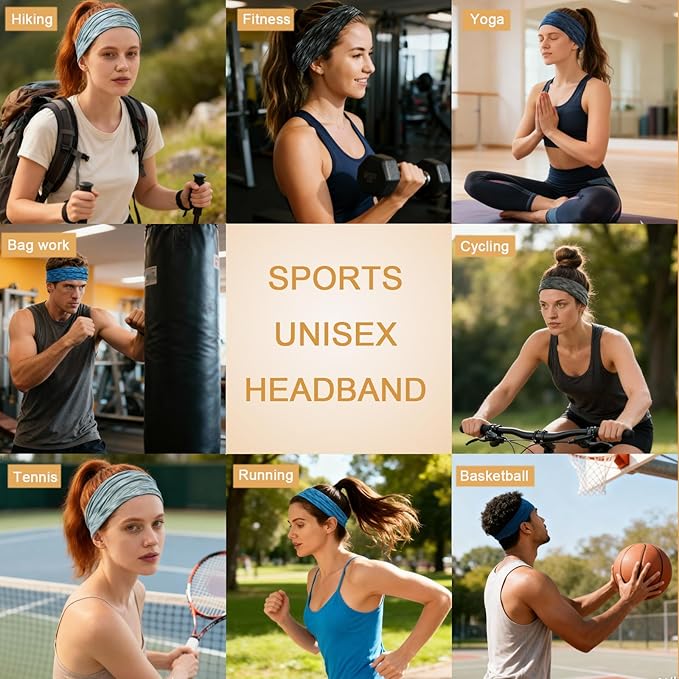 6 Pack Wide Headbands for Women - No Slip Hair Bands for Sports Yoga Workout Running Daily Use, Soft Stretchy Elastic Sweat Wicking Head Wraps Hair Accessories