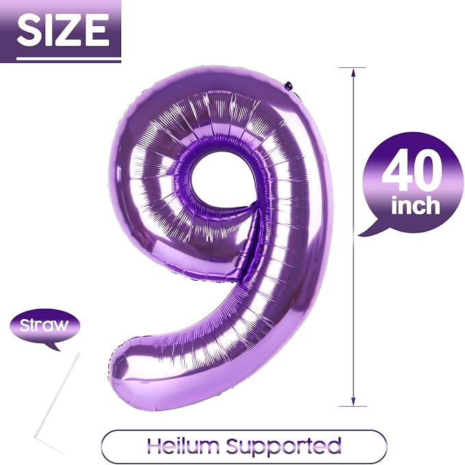 9 Balloon - Purple Birthday Number Balloons, 40 Inch Decorations Men Women | - Image 5