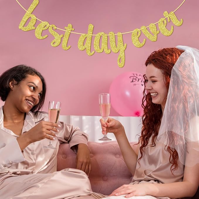 Qttier Best Day Ever Banner, Wedding Banner, | Gold Glitter Wedding Reception - Image 7