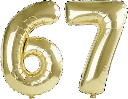 40 Inch Number 67 Balloons for 67th Birthday Party Decorations, 0-100 Champagne by FOBELEC
