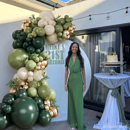 Emerald Green White Gold Balloons Arch Kit - Image 2