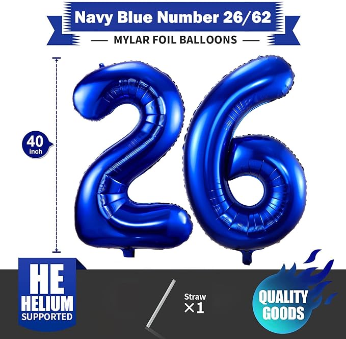 Navy Blue 26 Balloon Numbers, 40 Inch Dark Blue 26 or 62 Birthday Balloons - Image 2