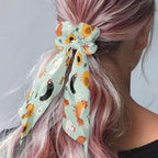 Rooster Scrunchies Hair Ties for Women Blue Green Pack of 2 Knotted Bow Hair Scrunchies Elastic Hair Scarf Red Ribbon Accessoey