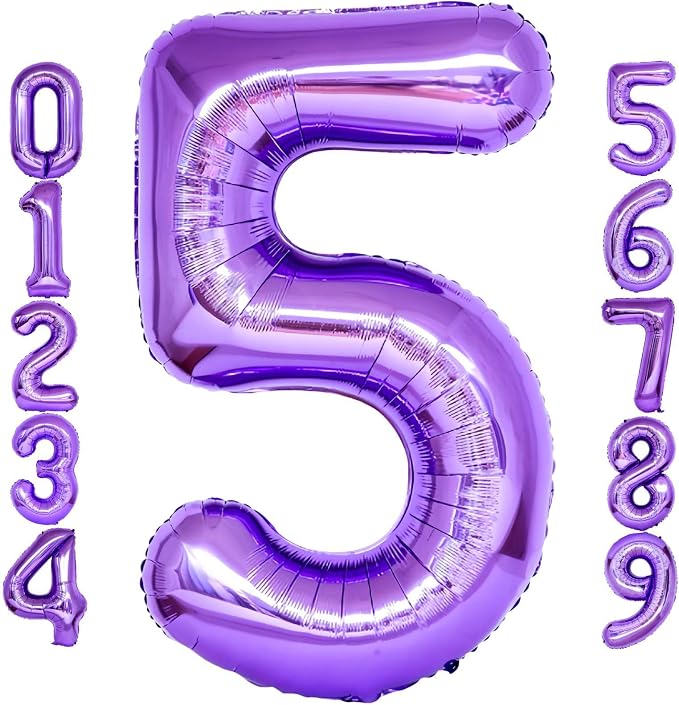 Purple Number 5 Balloons, 40 Inch Giant Number Balloons Foil Mylar Helium by Lovoir