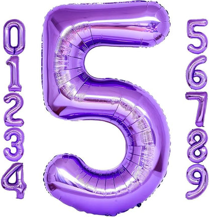 Purple Number 5 Balloons, 40 Inch Giant Number Balloons Foil Mylar Helium by Lovoir