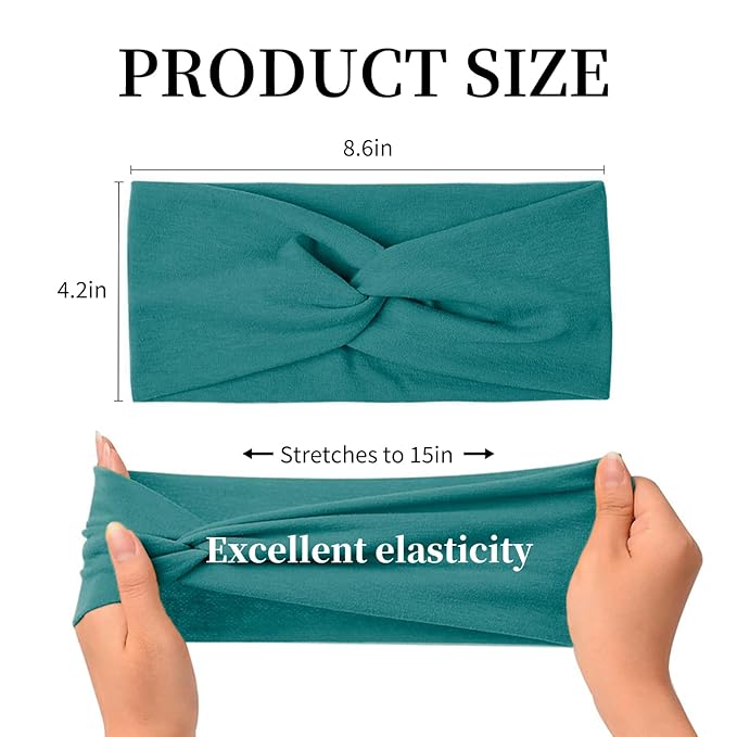 Eyesoul Headbands for Women, Non Silp Wide Hair Bands, Elastic Thick Head Bands, Stretchy Soft Sports Sweat Bands for Spa Workout Running Gym, Cotton Cloth Band 6Pcs