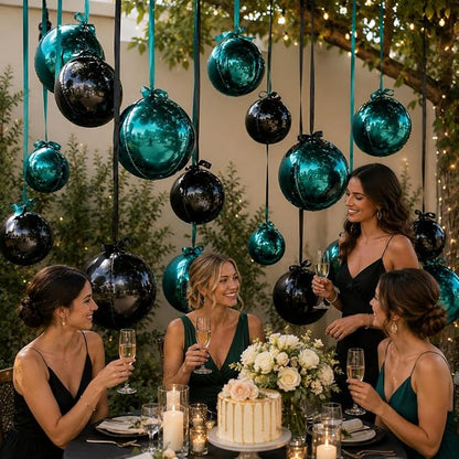 Emerald Green Black Round Foil Balloons - Image 7