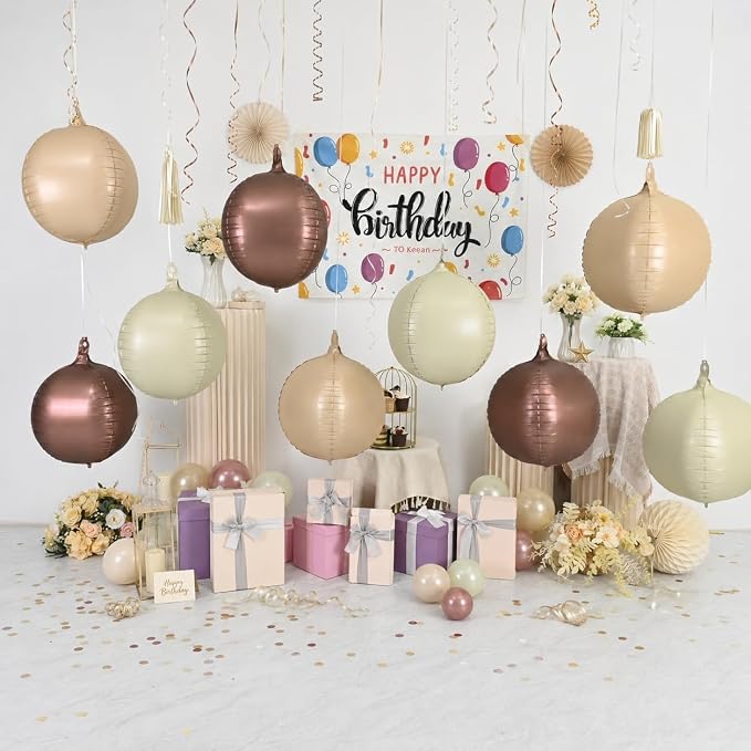 Brown Sand White Round Foil Balloons - Image 5