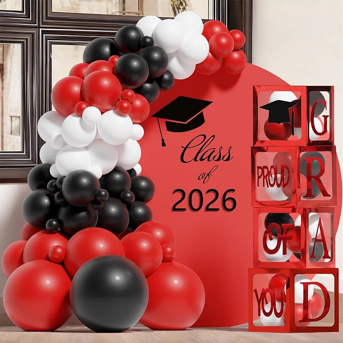 Graduation Decorations 2026, PROUD OF YOU, Class of 2026 130pcs Red and Black by Staraise