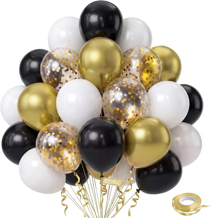 White Black Gold Balloons, Graduation, Anniversary, Baby Shower, Wedding Party by GoldenParty
