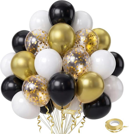 White Black Gold Balloons, Graduation, Anniversary, Baby Shower, Wedding Party by GoldenParty