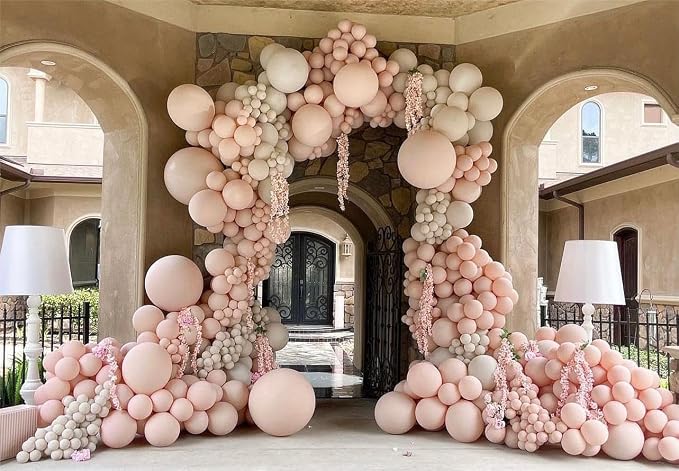 Pastel Orange Double Stuffed Balloons Different Size 115Pcs 5/10/12/18" Peach - Image 7