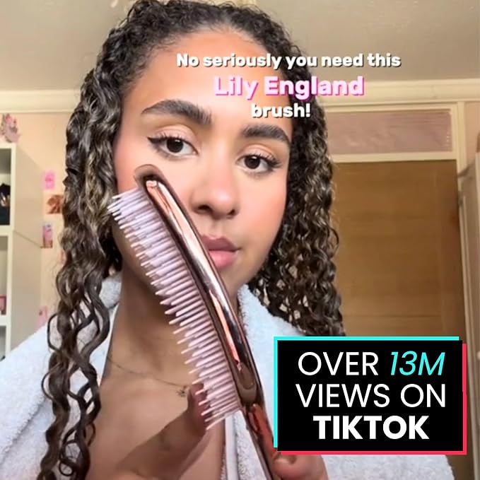 Lily England Curly Detangler Brush for Women - Pain-free Detangling Brush for Wet & Dry Hair With Flexible Bristles - Easy-to-Hold Hairbrush for Women with 3c & 4c Curls - Purple Glitter