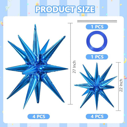 TONIFUL 8 Pcs Explosion Star Balloons Blue Foil Balloon Party Decorations | 2 - Image 2