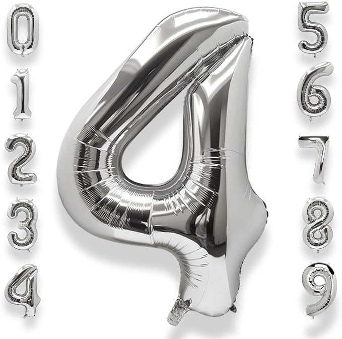 AULE 40 Inch Silver 4 Balloon Number Foil 0-9 Birthday Big Numbers | Birthday by AULE