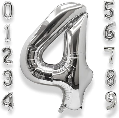 AULE 40 Inch Silver 4 Balloon Number Foil 0-9 Birthday Big Numbers | Birthday by AULE