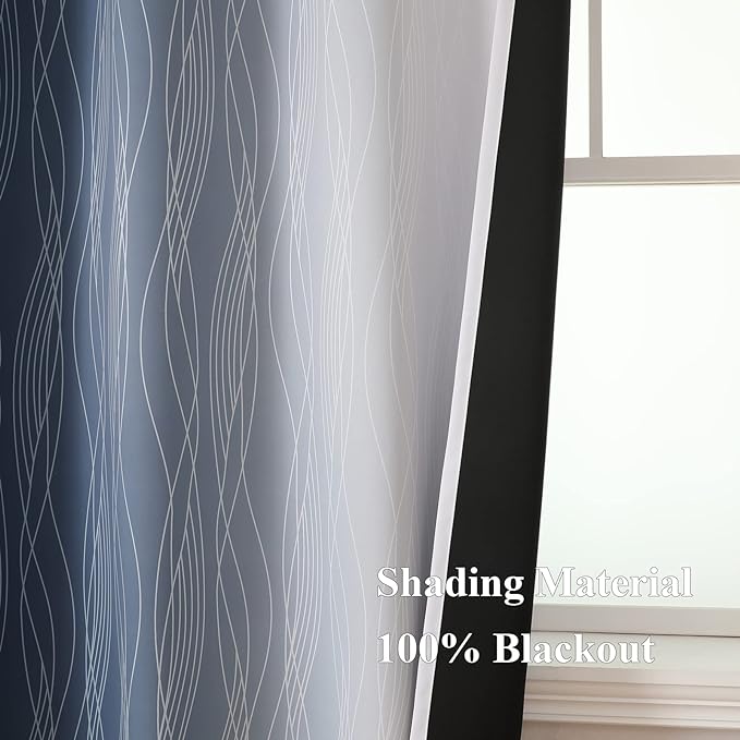 Full Room Darkening Greyish White and Navy Blue Blackout Curtains 45 Inch - Image 5