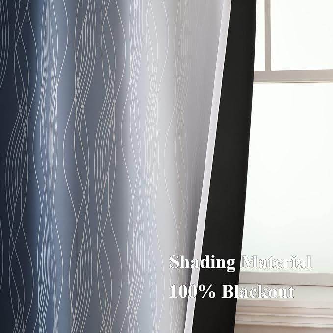Navy Blue and Greyish White Blackout Curtains 108 Inches Long, Thermal - Image 5