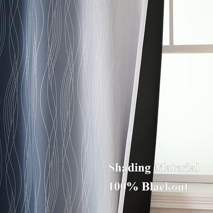 Full Room Darkening Greyish White and Navy Blue Blackout Curtains 63 Inch - Image 5