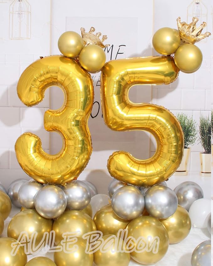 AULE 40 Inch Gold 35 Balloon Number Foil 0-9 Birthday Big Numbers | Birthday - Image 3