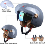 Open Face Motorcycle Helmet for Adults, DOT Approved,3/4 Retro Vespa Helmet, Dual Visors Men's and Women's Motorbike Casco for Moped Cruiser Bobber and Chopper