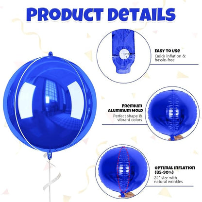 Royal Blue Giant 4D Foil Balloons, 22 Inch Big Round Foil Balloon - Image 7