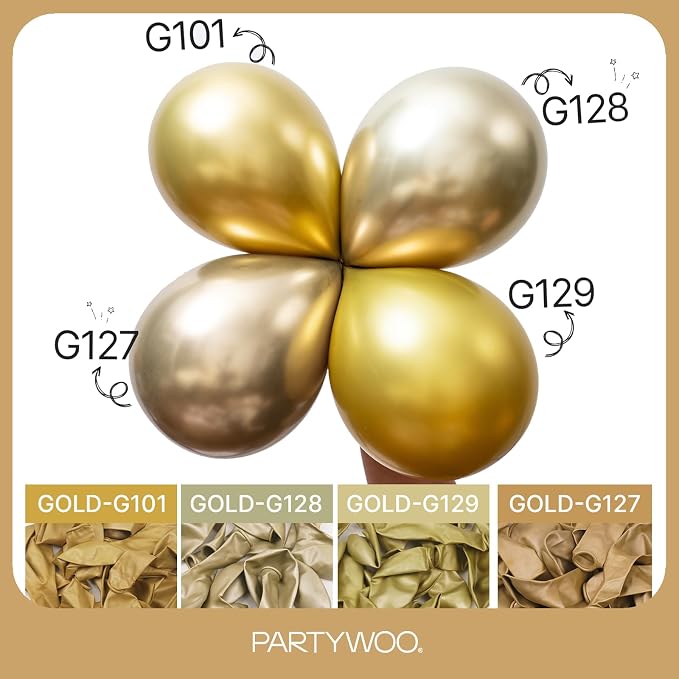 PartyWoo Metallic Gold Balloons 101pcs Chrome Gold Color 12 Inch | Balloons - Image 4