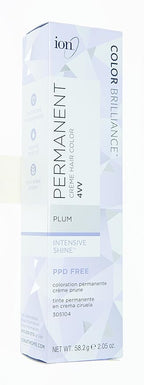 ion Permanent Creme Hair Color 4VV Plum, Vegan, Cruelty Free, PPD Free, 100% Gray Coverage, LongLasting, FadeResistant Color, 2.05 oz