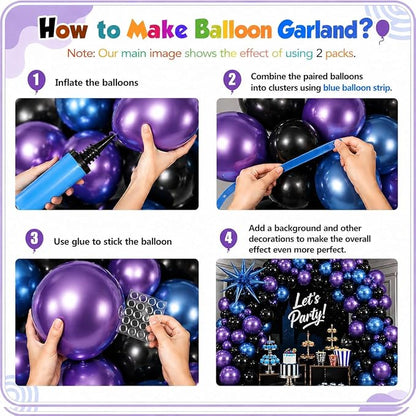 Black Purple Blue Balloon Arch Garland Kit Metallic Latex Foil Balloons | Video - Image 4