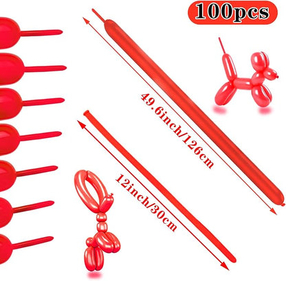 260 Long Balloons 100 Pack Red Twisting Animal Balloons Thickening Latex - Image 3