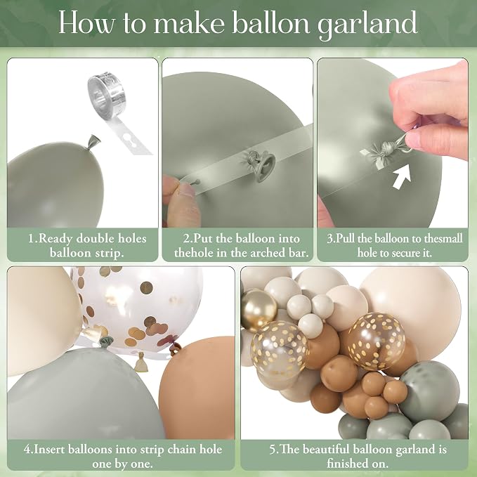 Amandir 173Pcs Dusty Green Nude Balloon Arch Garland Kit | Blush Cream White - Image 4