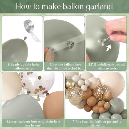 Amandir 173Pcs Dusty Green Nude Balloon Arch Garland Kit | Blush Cream White - Image 4