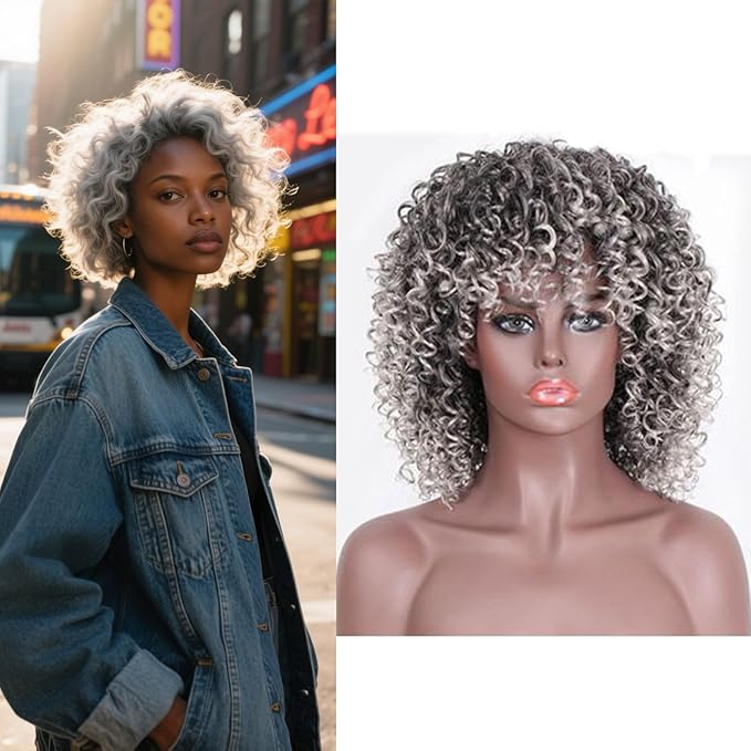 Afro Wig 15 Inch Black Women Afro Wigs African Curly Wigs Elastic Fluffy Wigs Synthetic Hair Suitable for Cosplay Daily and Party